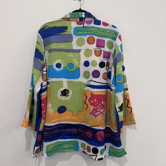 Ali Miles Top Womens 1X Abstract Art Lightweight Statement Button Front Shacket - Picture 7 of 10
